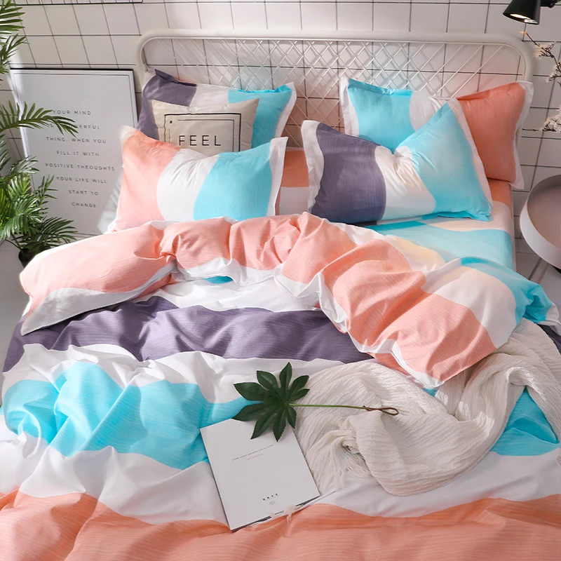 

Stylish Color Stripe Pattern Bedding Sets 3/4pcs Bed Linings Duvet Cover Bed Sheet Pillowcases Cover Set Bedspread Flat Sheet