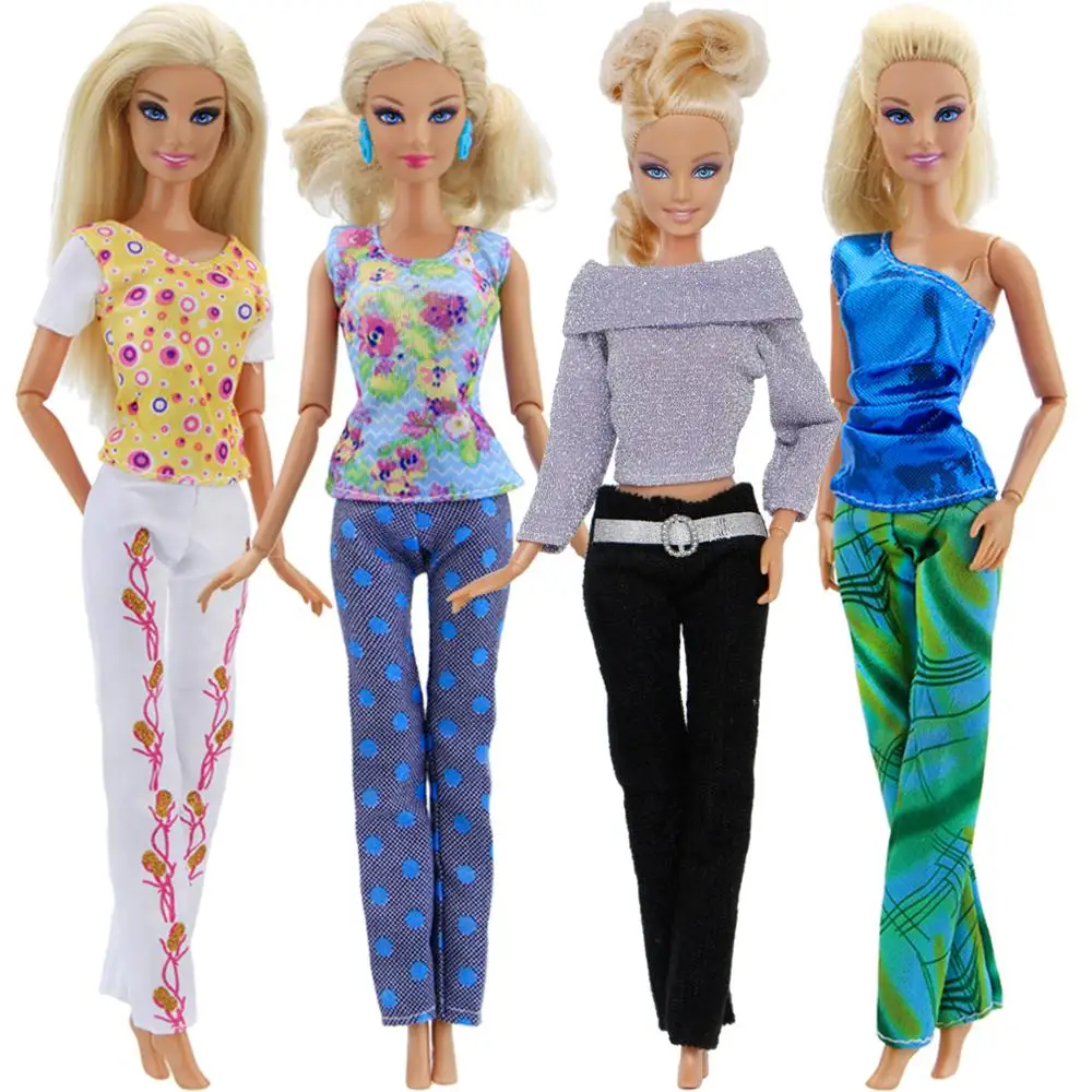 

5 Pcs/Lot Lady Daily Sports Outfits Blouse Pants Trousers Dress Clothes for Barbie Doll House Accessories Girls Kid Toy Set