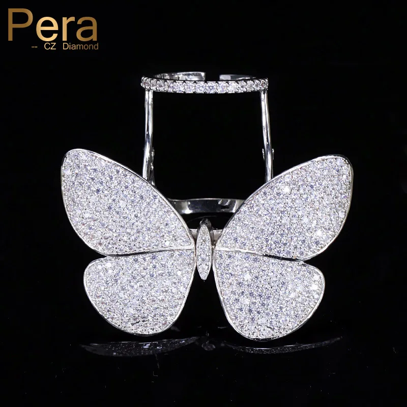 

Pera Unique Design Full Sparkling AAA Micro Paved Big Movable Butterfly Shape Cubic Zirconia Rings For Women Party Jewelry R071