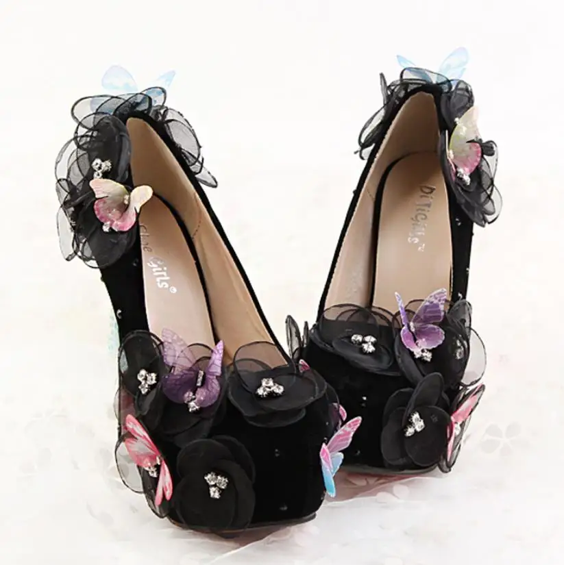 Flores Para Con Mariposa Negro Bien 2019 Elegante delgada Y Mujeres Otoño El La Primavera Ultra Nuevo Bombas COqItfxt