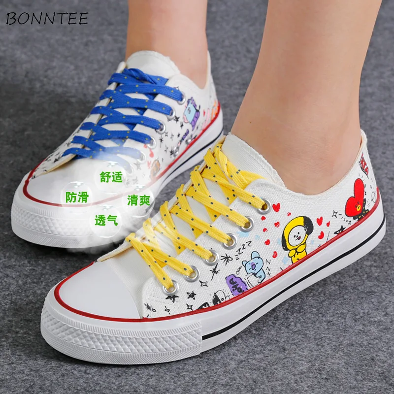 

Vulcanize Shoes Women Cartoon Canvas Breathable Non-slip High Quality Damping Footwear Womens Cute All-match Trendy Simple Chic