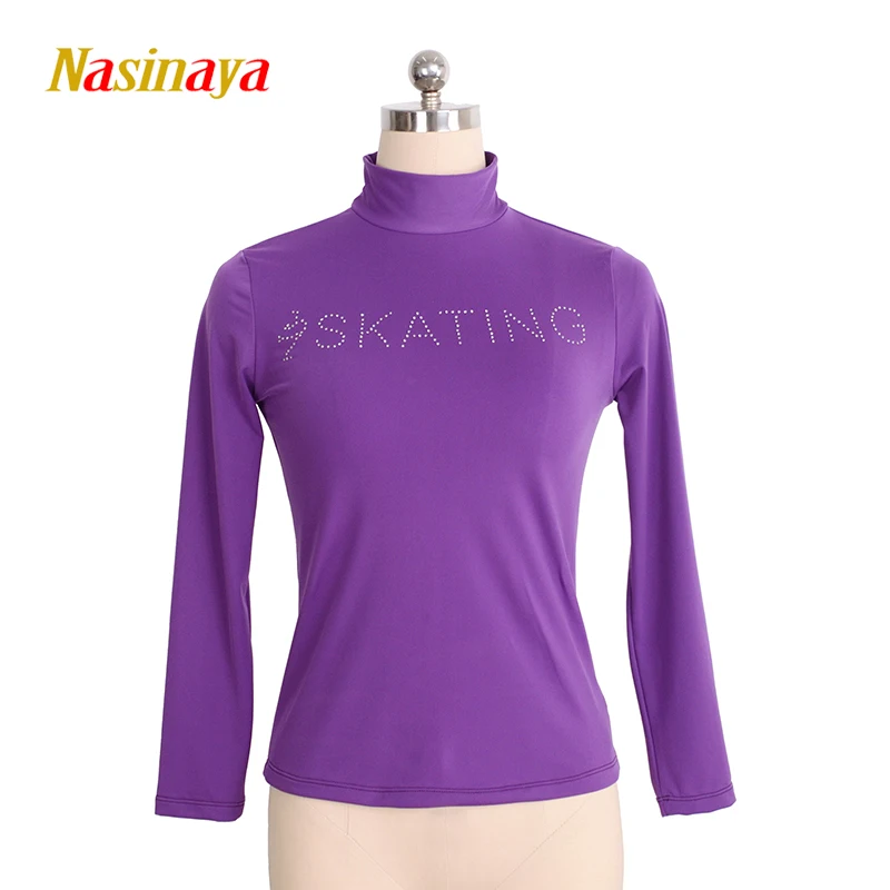 Figure Skating Top Girl Female Adult Training Skating Gymnastics Warm Nylon SpandexT-Shirt Black Purple White
