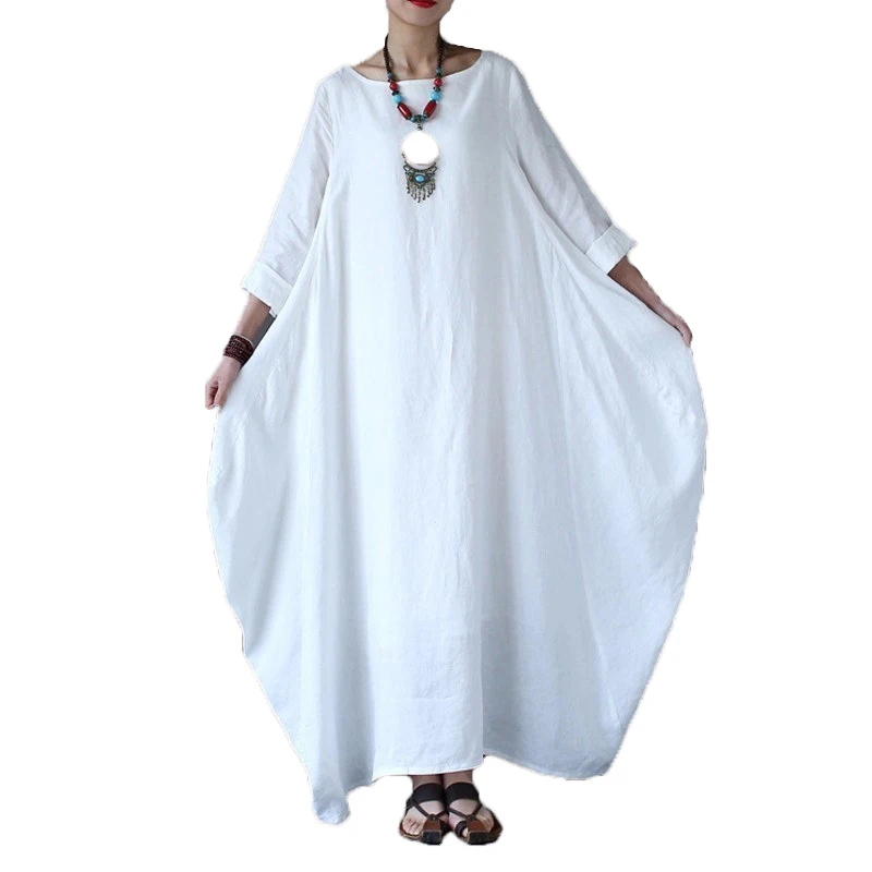 O-neck Loose Boho Three Quarter Sleeve Dresses Long Maxi Robe Ankle-Length Women Dress Plus Size 4xl 5xl large size | Женская одежда