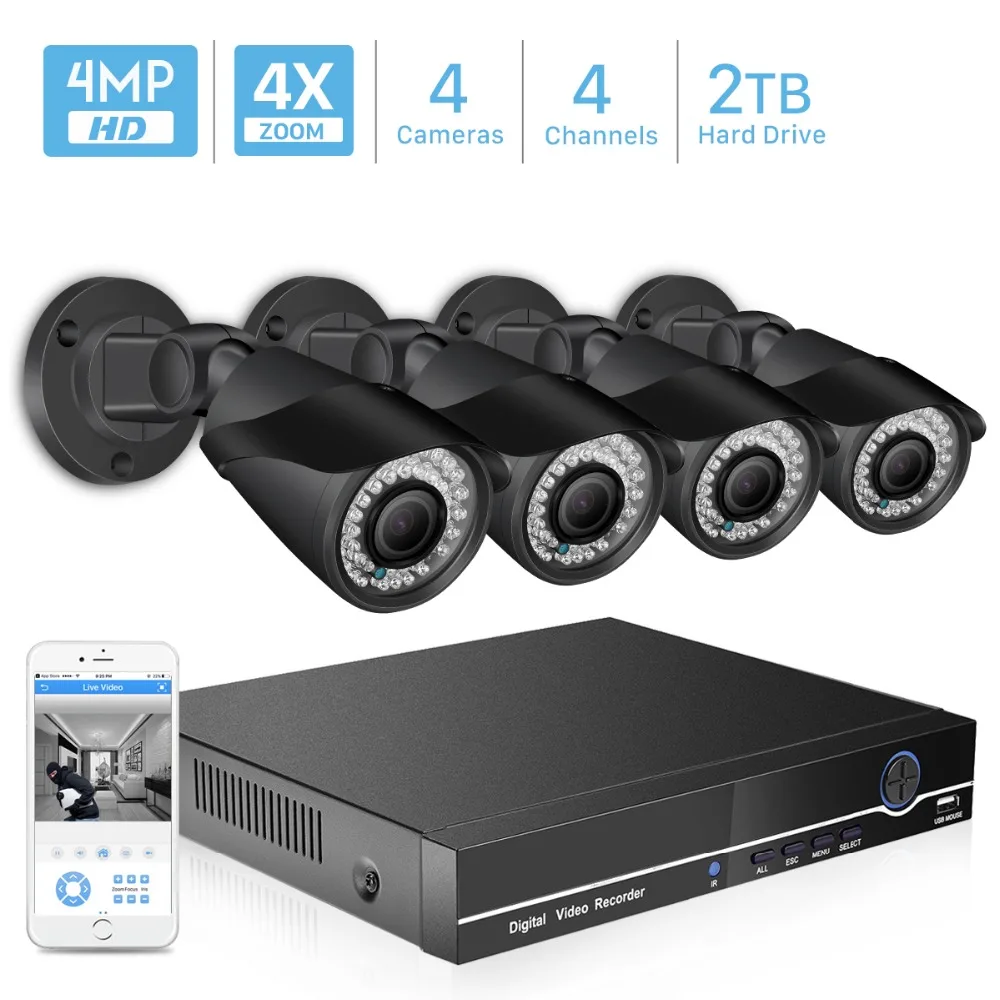 Комплект наружного видеонаблюдения ANBIUX 4 канала H.265 PTZ МП POE 4X зум NVR IP камера