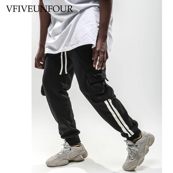 

VFIVEUNFOUR Hip Hop Side Striped Pockets Harem Joggers Cargo Pants 2019 Mens Baggy Harajuku Sweatpants Casual Hip Hop Trousers