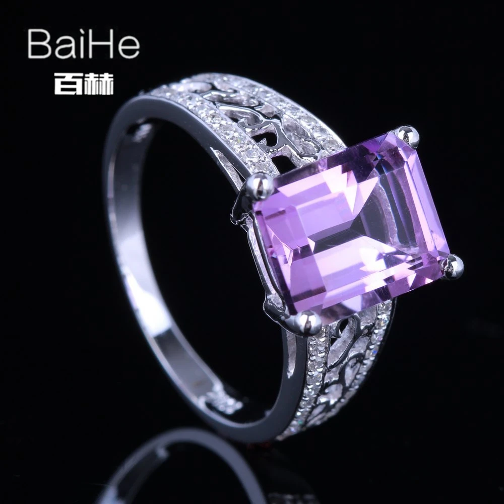 Женское кольцо с аметистом BAIHE Настоящее серебро 925 пробы 3.24CT сертифицированное