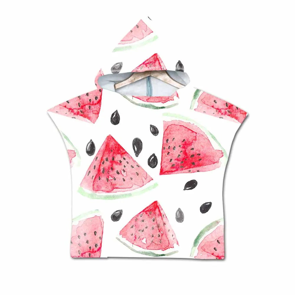 Summer Fruit Watermelon Hooded Towel For Kid Super Soft Microfiber Beach Towel Wearable Towels Coat As Gifts 3D Digital Printing