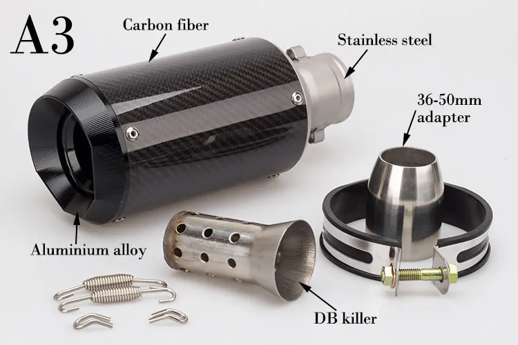 Универсальный мотоциклетный глушитель выхлопной трубы из углеродного волокна, подходит для z900 MT09 GSXR750 Z1000 CBR650R CBR1000RR R25 K8 BN600 - Цвет: A3