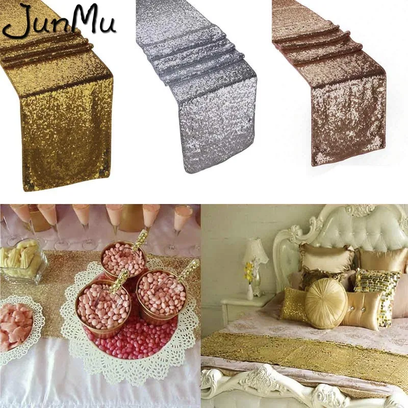 

5PCS/lot 12"x108" Gold Silver Champange Sequin Fabric Table Runner Sparkly Bling for Wedding Party Decoration Products Supplies