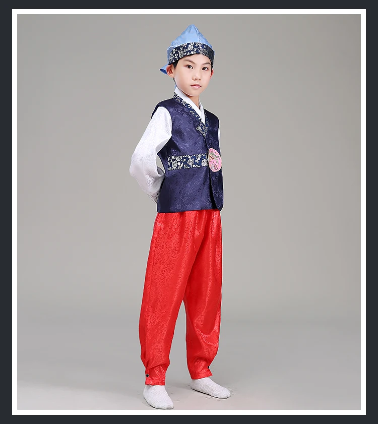 Мальчик Корея традиционный Детский костюм сцене Костюмы дети 5 цветов корейский ханбок со шляпой для сцены танцевальное Костюмы 89