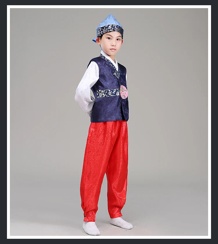 

Boy Korea Traditional Costume Child Hanbok Clothing Kids 5 Color Korean Hanbok with Hat For Stage Performance Dance Clothing 89