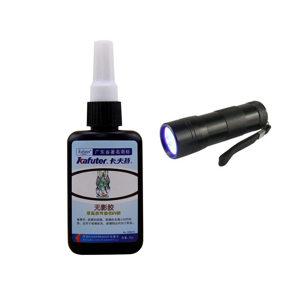 Kafuter 50ml UV Transparent Adhesive + 12LED UV Flashlight UV Curing