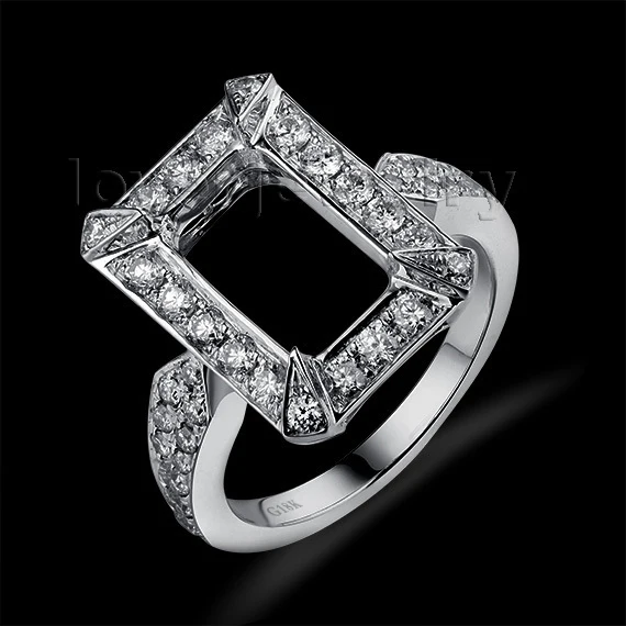 

New Emerald Cut 6x11mm 18kt White Gold White Diamond Semi mount Ring WU211