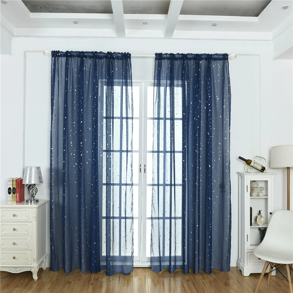 

Transparent Curtains Little Star Print Window Screen Curtains Sheer Tulle for Living Room Dining Room office Hotel 1 Panel 40"x79"