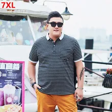 Летом прилив Большие размеры мужские поло с коротким рукавом плюс удобрения XL Свободные одежда в полоску