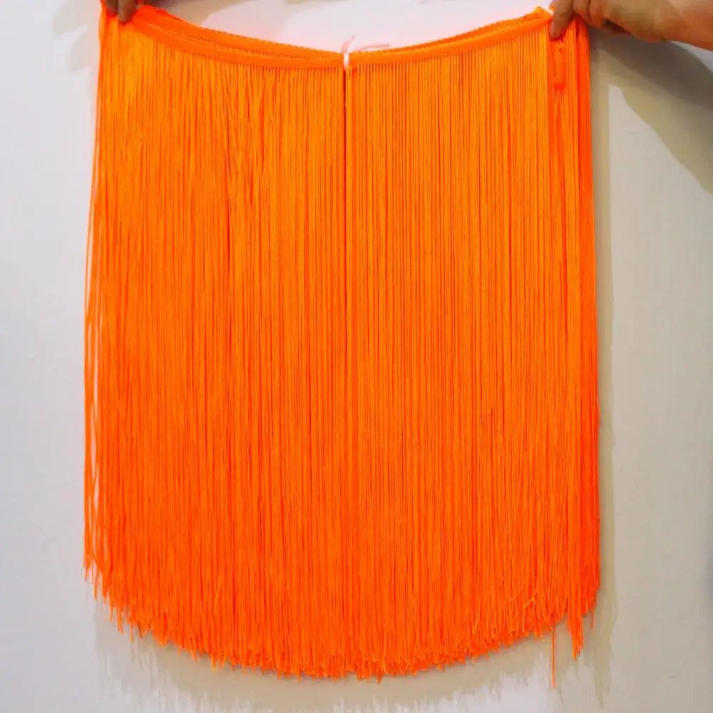 Длинная Бахрома с кисточками, 50 см-100 см, сделай сам, отделка для выступлений, танцев, 1 ярд, платье для латинских танцев, отделка кружевом, одинарная окантовка, мягкий полиэстер, макраме - Цвет: Neon Orange
