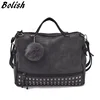 Bolish Vintage Nubuck Leather Female Top-handle Bags Rivet Larger Women Bag