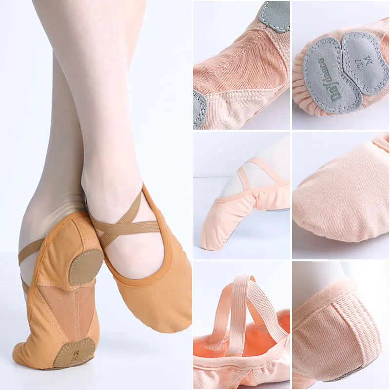 Ballet Shoes Dance Shoes for Women Girls Dance Academy Three Soft Split Sole Stretch Fabric Mesh Splice Dancing Slippers 3
