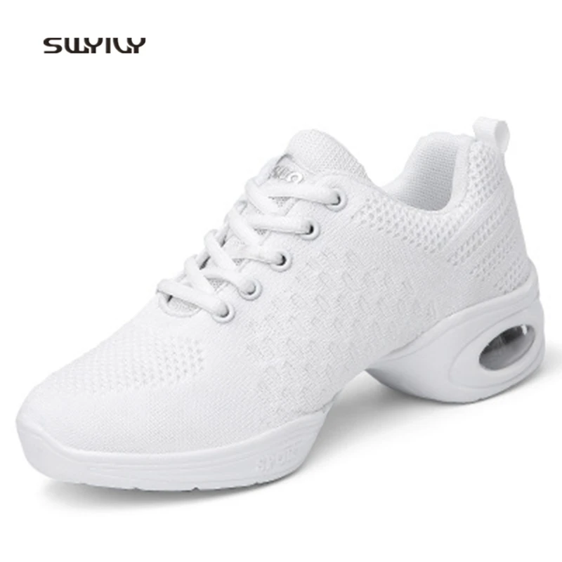 SWYIVY Women Modern Dance Shoes Solid Color Lady Square dance Shoes 2018 Breathable Cushioning Female Dance Sneakers