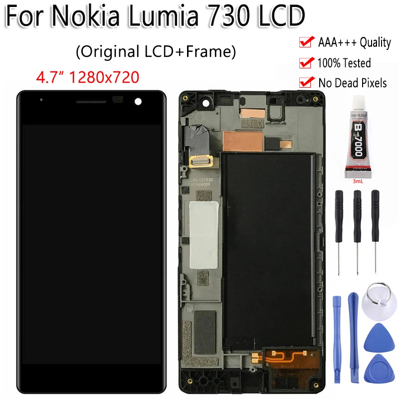 OLED для Nokia Lumia 730 RM-1038, ЖК-дисплей, сенсорный экран с рамкой, дигитайзер, запасная сборка, Протестировано