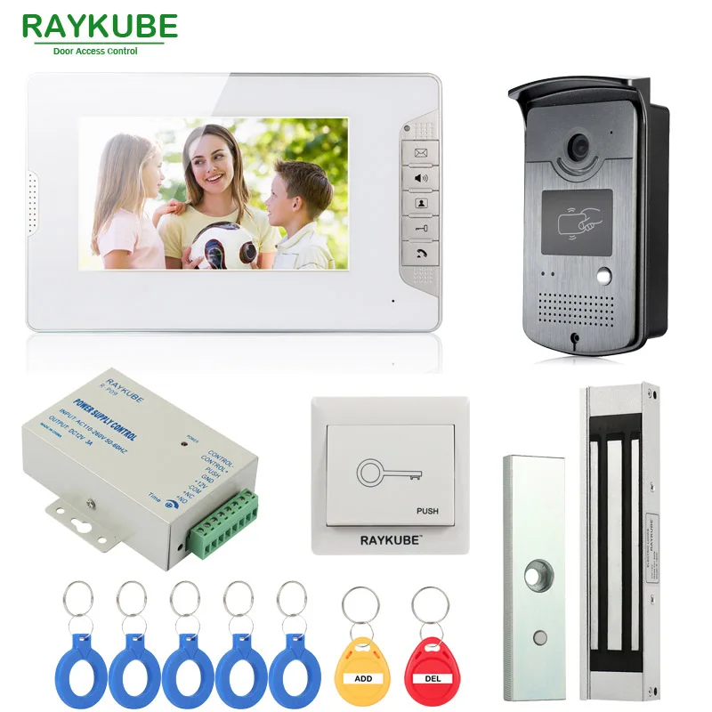 RAYKUBE RFID система контроля допуска к двери с видео дверной телефон Электрический дверной замок RFID считыватель Домашняя безопасность полный комплект - Цвет: R180M