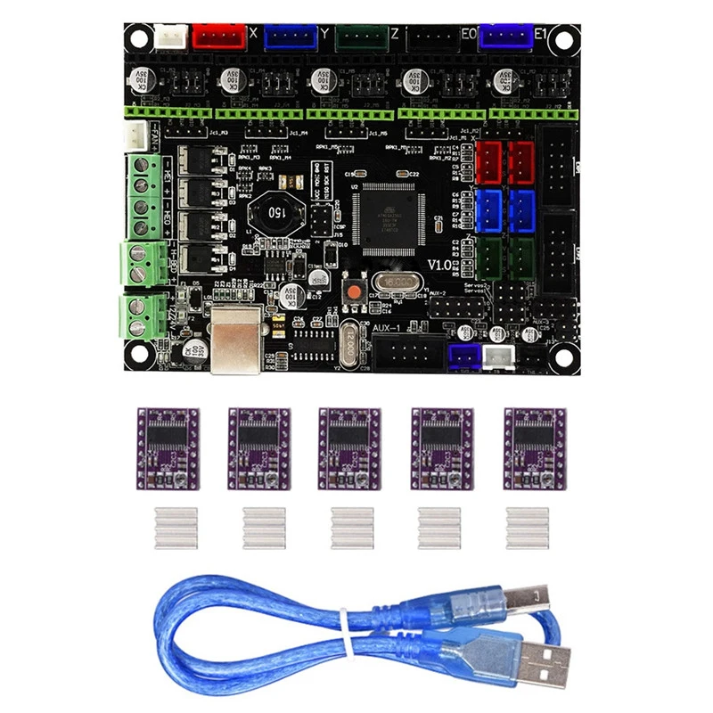 

1pc V1.0 Integrated Controller Mainboard With 5pcs DRV8825 Stepper Motor Driver Compatible Ramps1.4/Mega2560 R3 For 3D Printer