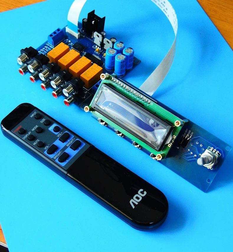 Assembled HIFI remote control volume control preamp board 4 ways input + display