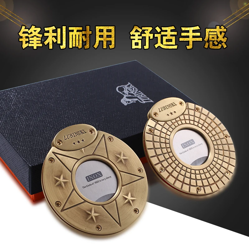 

Lubinski Badge Style Gadget Golden Classic Antique Cigar Cutter with Leather/box package