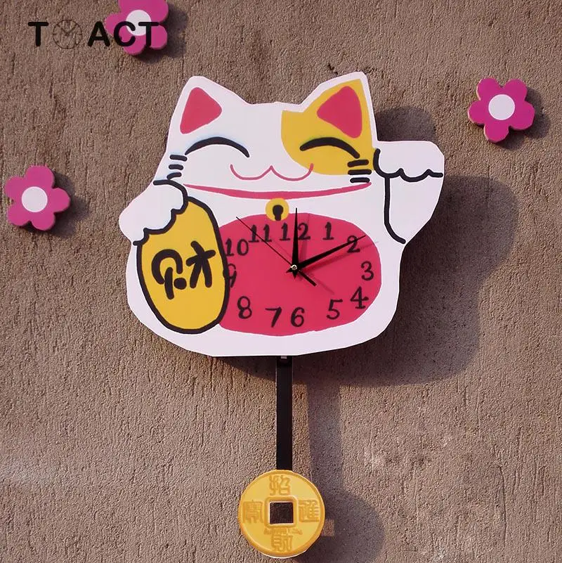 

Lucky Cat Wall Clock Restaurant Creative Aisle Wall Clocks Children's Watches Accessories Living Room Hanging Watch