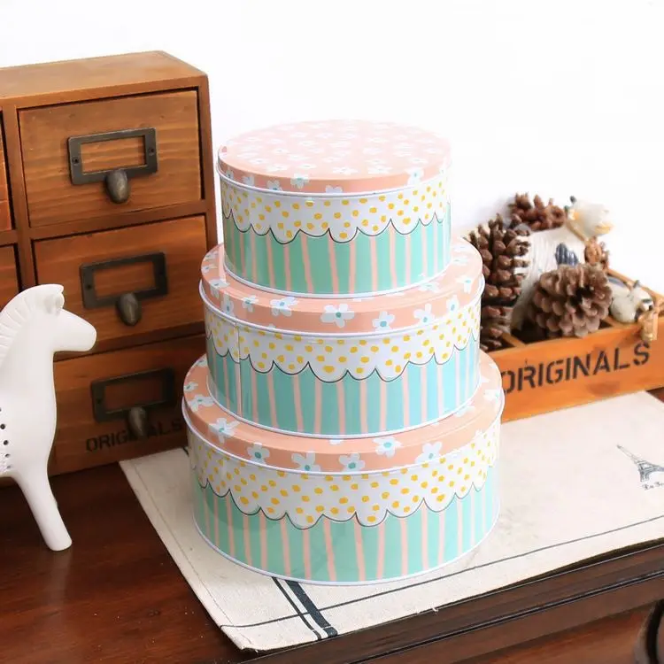 

3pc/setBirthday Cake Design Storage Case Iron Candy can Metal Storage container Biscuit storage Box Gift Case House Decor