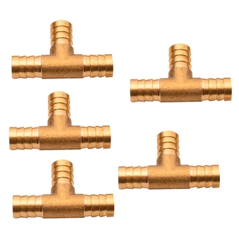 

5pcs 3/8" Hose Barb Brass Pipe 3 Way T Fitting Thread Gas Fuel Water Parts with High Hardness