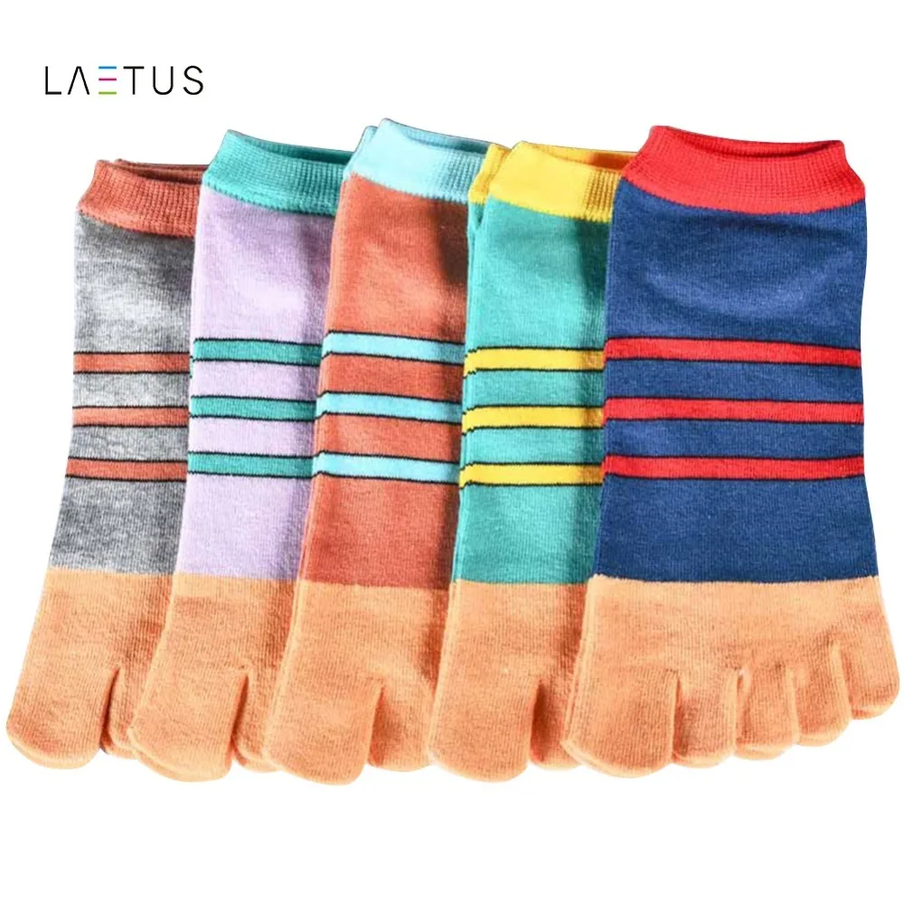 Laetus Mens Striped Sox Absorb Sweat Breathable Colorful Toes Socks