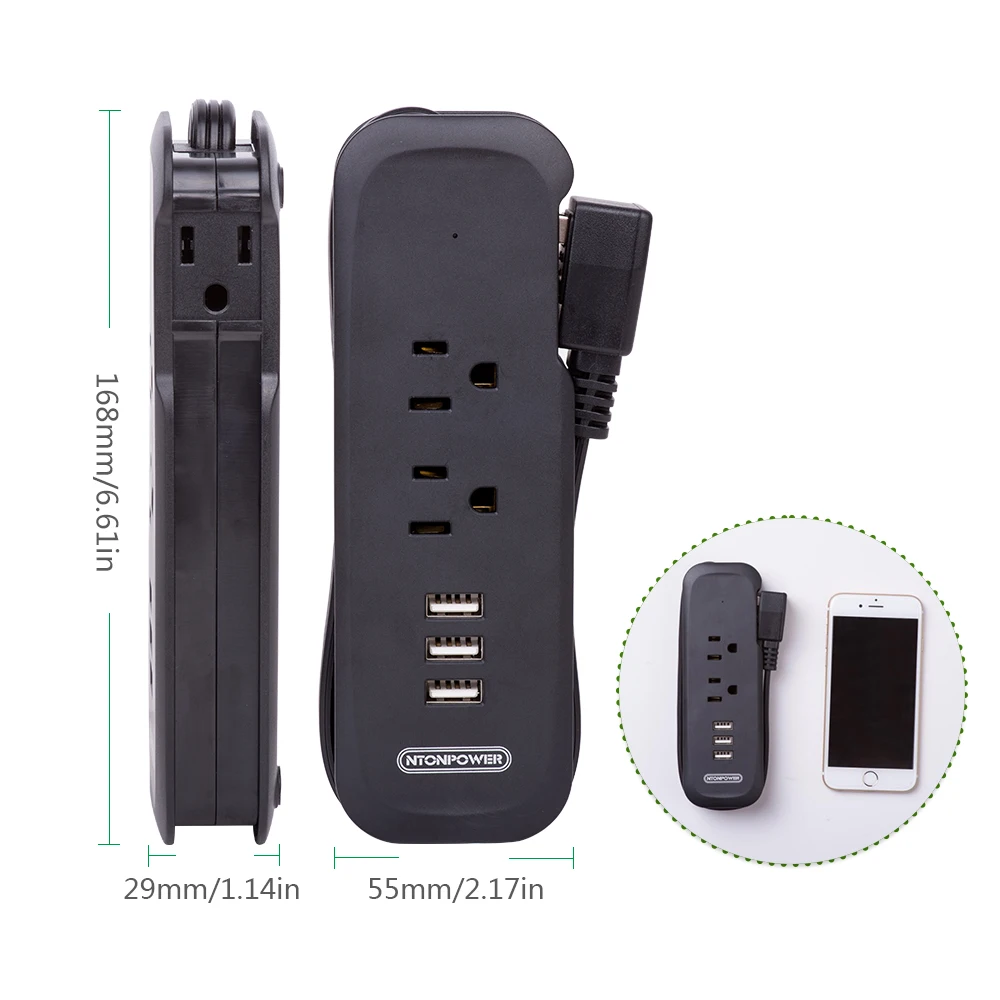 NTON POWER Travel Power Strip с USB американской электрической плоской вилкой мини настольная