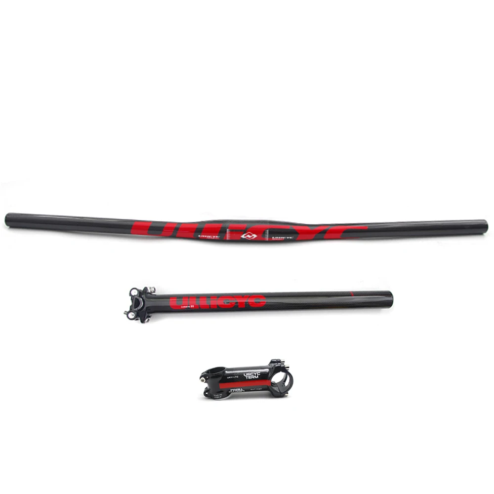 red Быстрая, распродажа, горячая новинка, ullicyc, углеродный руль, набор mtb, руль для велосипеда+ подседельный штырь+ ствол, части для велосипеда, углеродный руль - Цвет: red