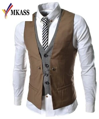 2017 Brand Fashion Men Suit Vest Waistcoat High Quality False Double Layer Sleeveless Slim Fit Dress Vests Mens Size 2XL