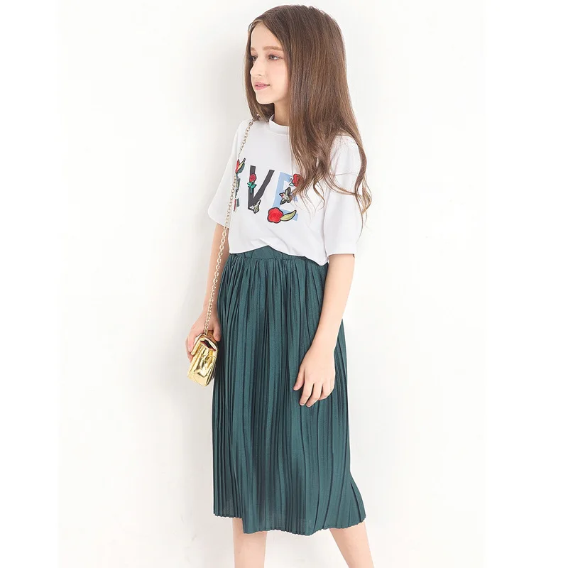

Girls Summer Clothes Sets Little Girls Clothes 8 10 12 14 years Two-piece White Tops Skirts Teenage Girl Clothing