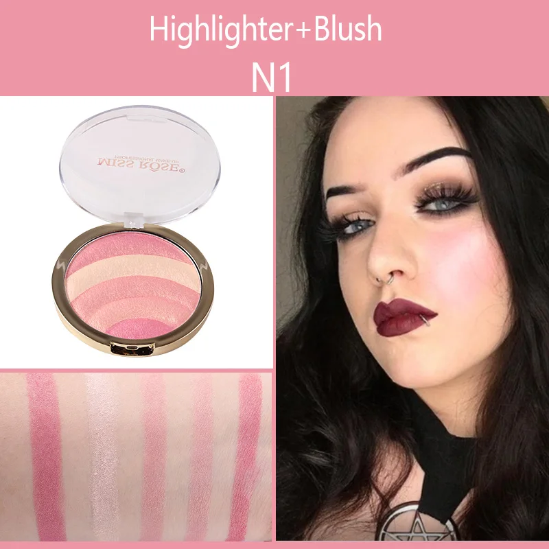 MISS ROSE Радужный хайлайтер бронзатор для лица Пудра Iluminador Glow Kit осветитель тени для век ремонт Румяна 10 цветов - Цвет: N1