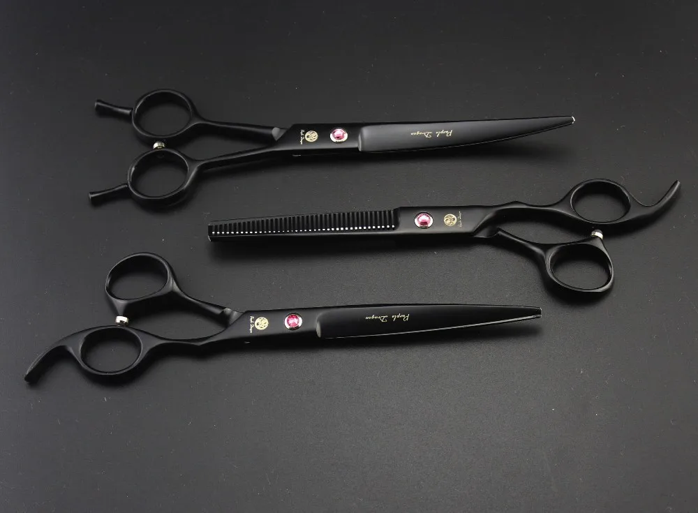 Purple dragon 7.0 inch Professional dog grooming Pet dog Scissors sheep shearing machines TRAIHT & THINNING & CURVED 3pcs 1 set (3)