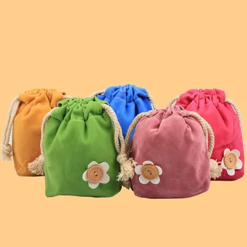 

Small flower wood buckle bag small cloth bag jewelry package play walnut hand string receiving bag bundle pocket flannelette bag