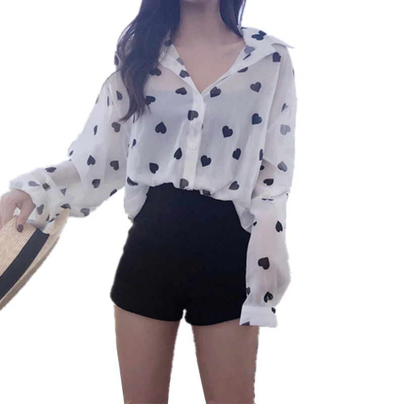 

Large Size 4XL Women's 2019 New Chiffon Sun Protection Clothing Female Summer Thin Section Printing Wild Shirt Outside B136