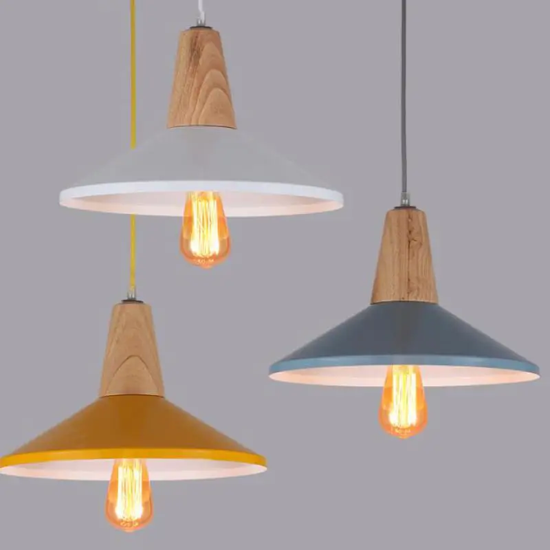 

Nordic Brief wooden Iron E27 LED pendent lamp for dining room resturant bar colorful decoration drop lights AC90-265v 1021