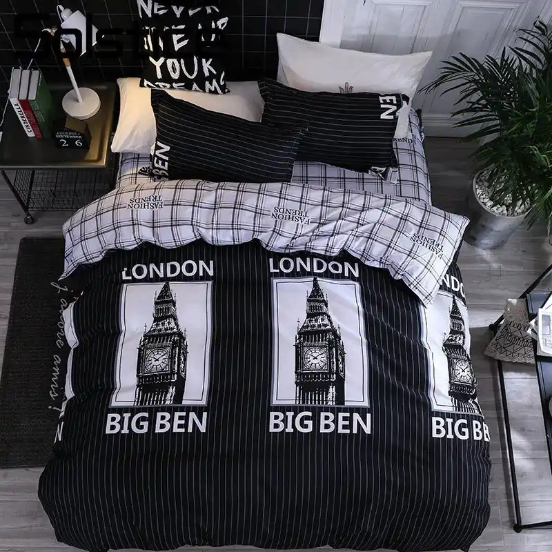 Solstice Home Textile Bedding Set Black Big Ben Pattern Duvet