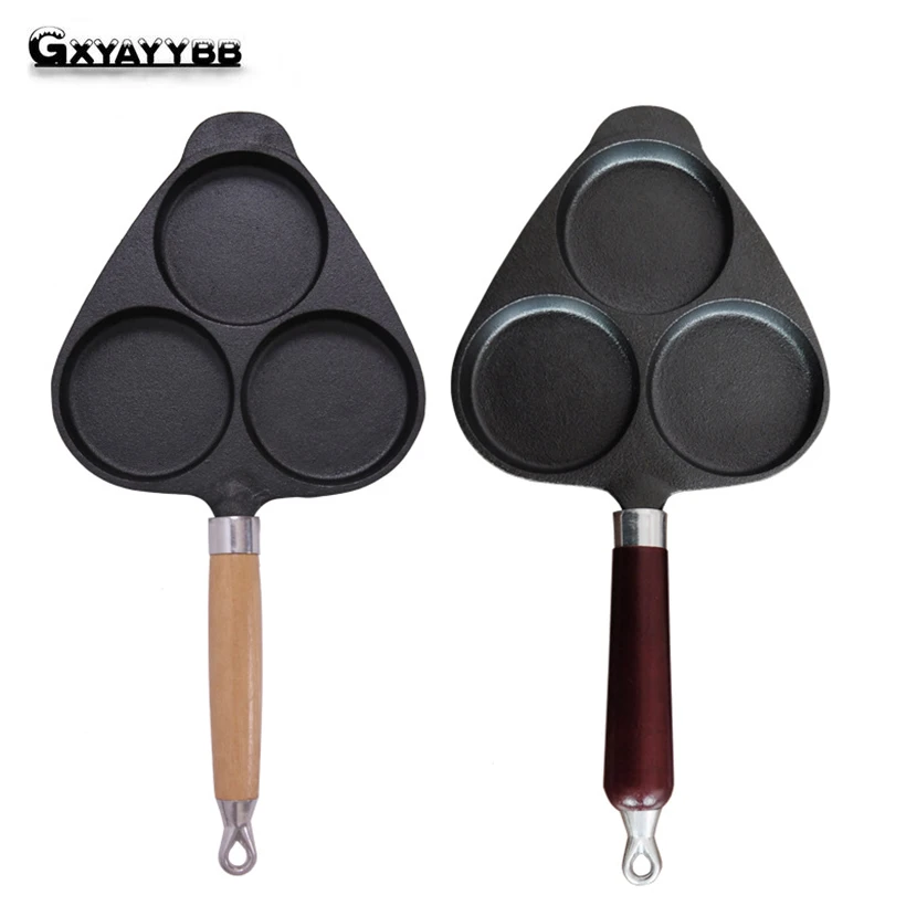 

3 Grid Not Sticky Casting Iron Pan Layer Frying Pot Saucepan Small Fried Egg Pot Use Gas Universal Send Gift Silicone Brush