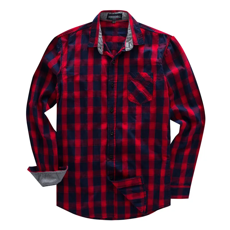 New Spring Autumn Casual Men's Dress Shirt 100% Pure Cotton Brand Classic Male Long Sleeve Plaid Shirts Tops Euro Size M-3XL (15)