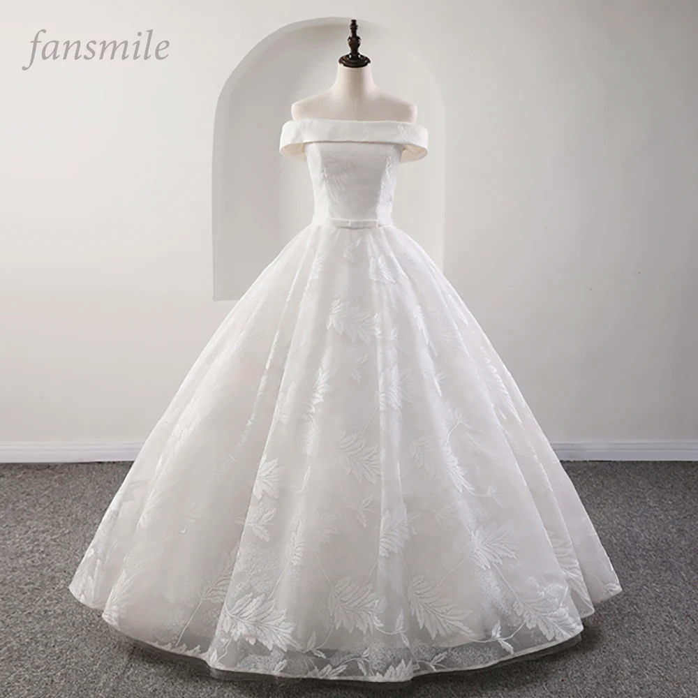 Fansmile Robe De Mariage Принцесса белое бальное платье Свадебные платья Vestido De Noiva кружевное свадебное платье FSM-565F