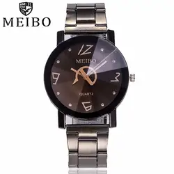 Модные женские туфли проигрыватель вторая рука часы Дамы Черный Нержавеющая сталь кварцевые часы MEIBO Марка часы Relogio Feminino