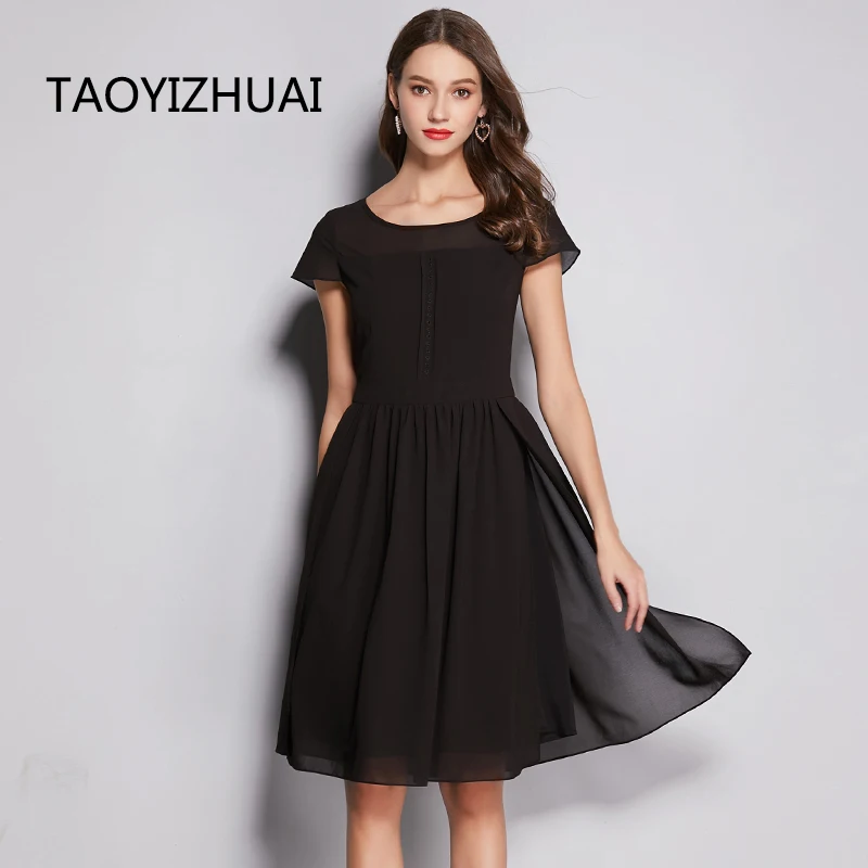 

TAOYIZHUAI Summer New Arrival Fashion Black solid O-Neck Short Sleeves Simple Casual Style Plus Size Loose Women Dress 11750