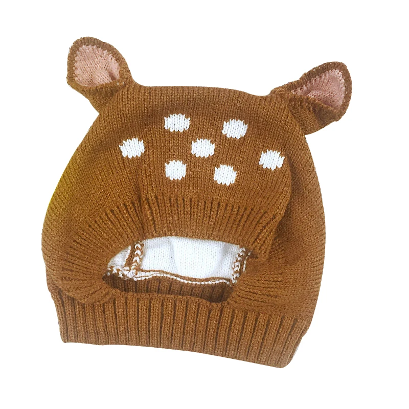 Deer Baby Hat with Ears Cartoon Winter Bonnet Knit Elastic Kids Hats Infant Cap 6-24 Months 1 PC