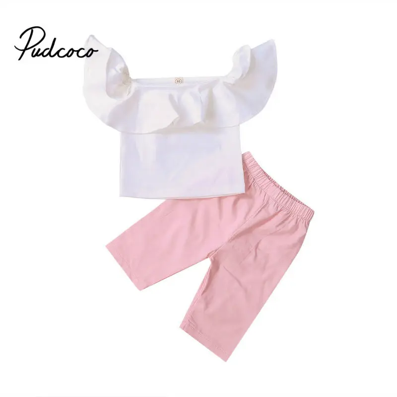 

2Pcs Baby Girl Clothes Kids Ruffles Tops+Ankle Pants Newborn Clothes Outfit Summer Casual Infant Clothing 6M-4 Years