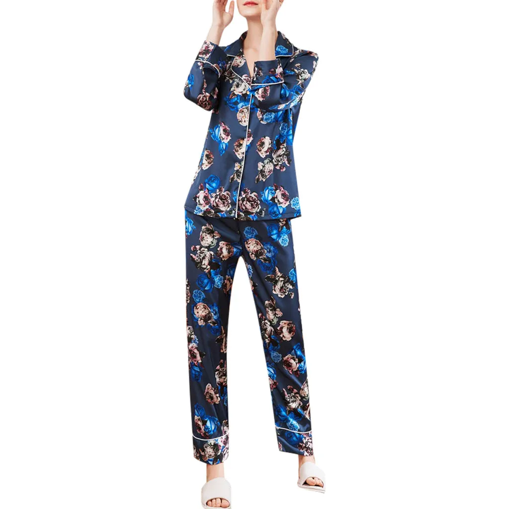 Женская Сексуальная атласная пижама на бретельках, нижнее белье, кружевная ночная рубашка, комплект нижнего белья, короткий пижамный комплект, пижама с длинными рукавами, брюки# P7